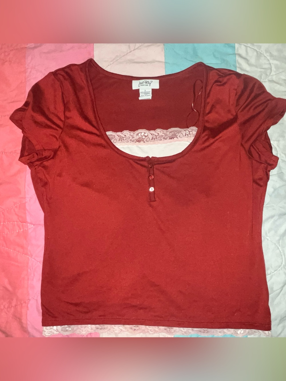 Justice Girls Red Scoop Neck Layered Tee